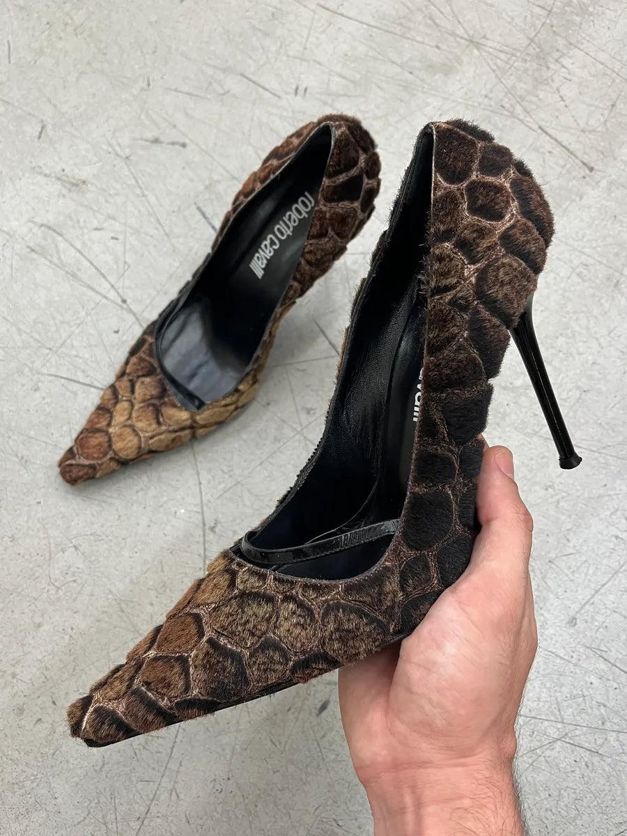 Roberto Cavalli Giraffe Brown Furry Heels dnoAqgn 0