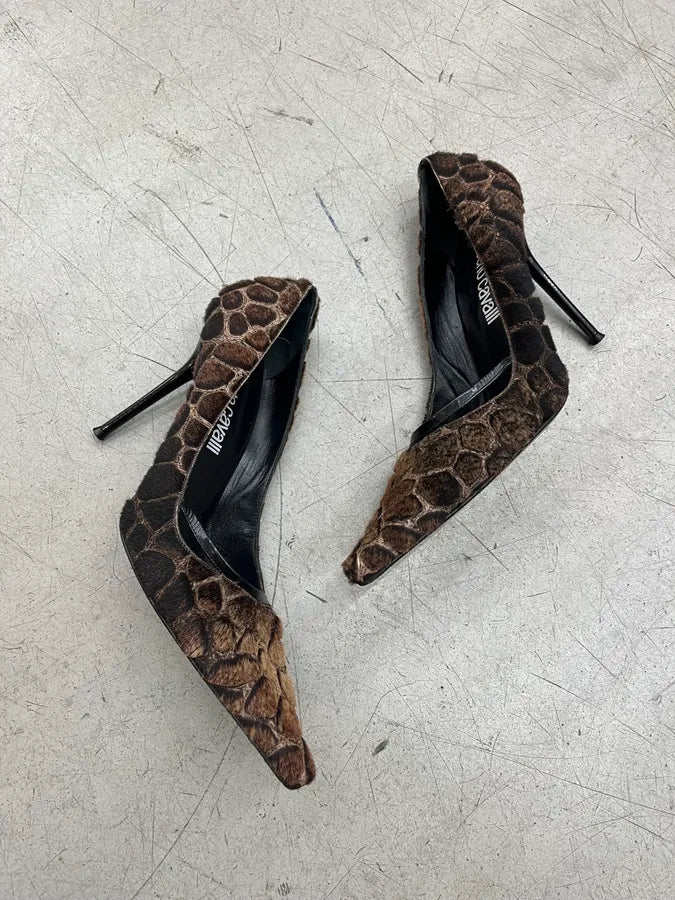 Roberto Cavalli Giraffe Brown Furry Heels dnoAqgn 1