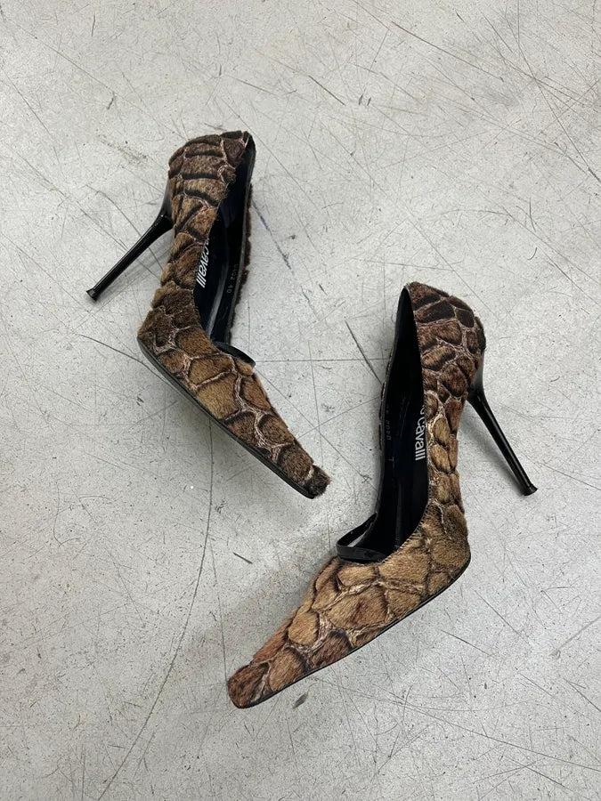 Roberto Cavalli Giraffe Brown Furry Heels dnoAqgn 2