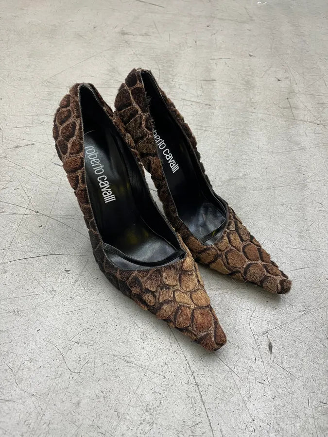 Roberto Cavalli Giraffe Brown Furry Heels dnoAqgn 3