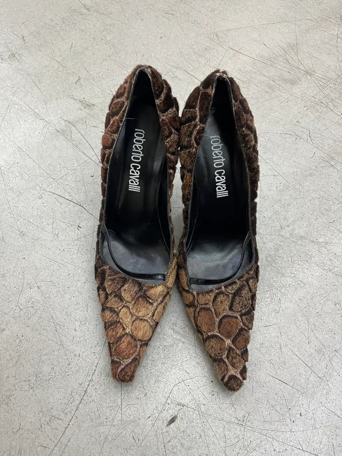 Roberto Cavalli Giraffe Brown Furry Heels dnoAqgn 4