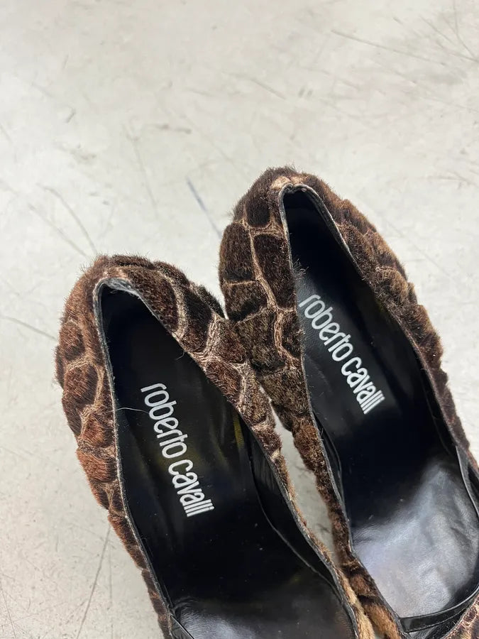 Roberto Cavalli Giraffe Brown Furry Heels dnoAqgn 8