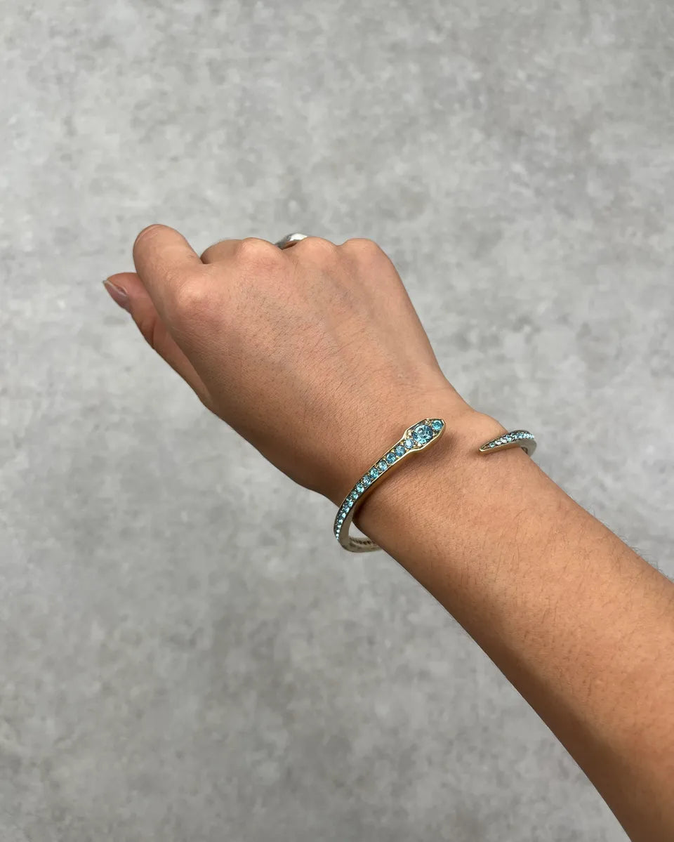 Roberto Cavalli Gold Brass Turquoise Strass Snake Bracelet gHoEVnD 0