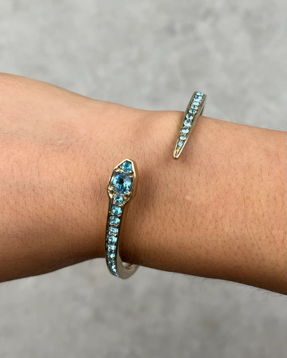 Roberto Cavalli Gold Brass Turquoise Strass Snake Bracelet gHoEVnD 2