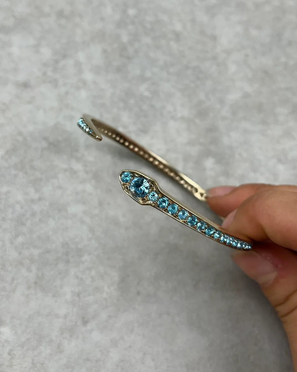 Roberto Cavalli Gold Brass Turquoise Strass Snake Bracelet gHoEVnD 4