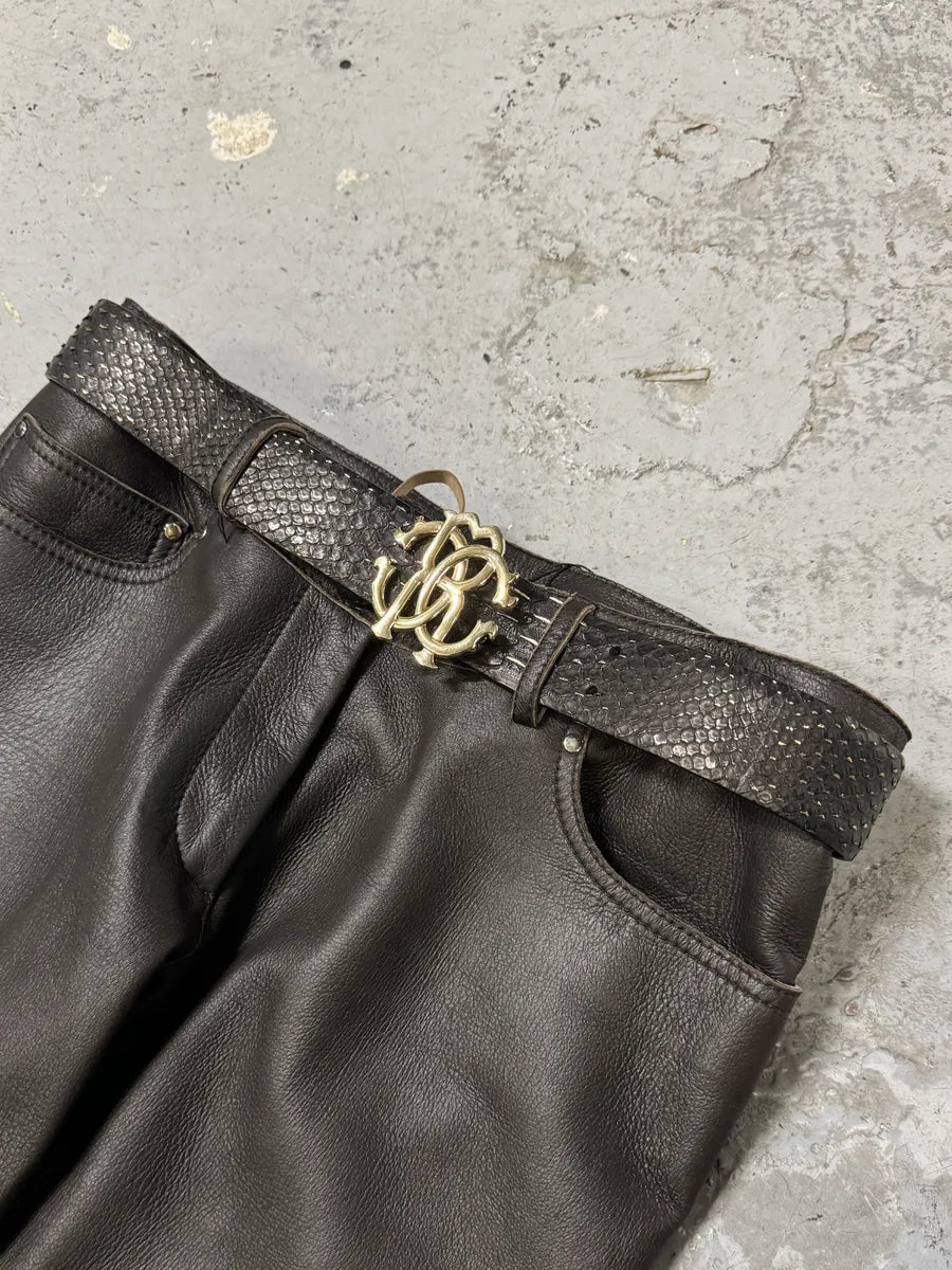 Roberto Cavalli Gold Buckle Python Embossed Leather Grey Belt pCcuQdo 0