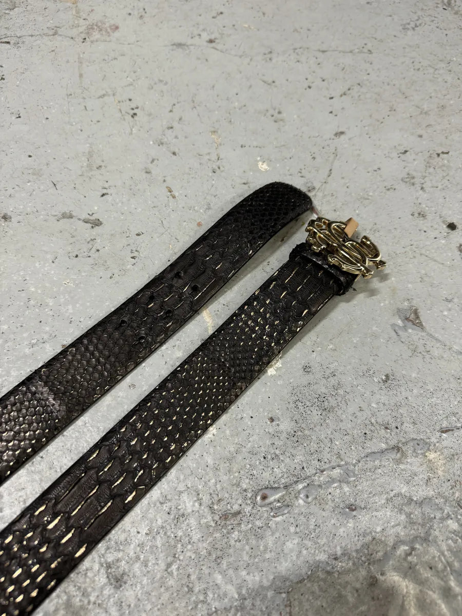 Roberto Cavalli Gold Buckle Python Embossed Leather Grey Belt pCcuQdo 2