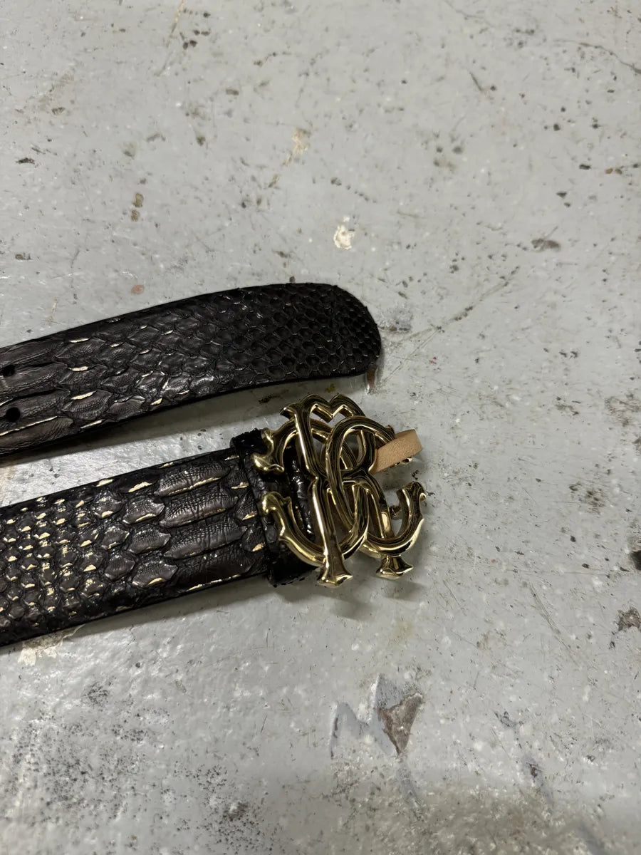 Roberto Cavalli Gold Buckle Python Embossed Leather Grey Belt pCcuQdo 6