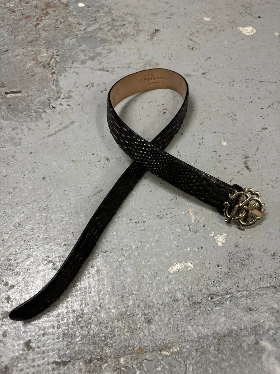 Roberto Cavalli Gold Buckle Python Embossed Leather Grey Belt pCcuQdo 7