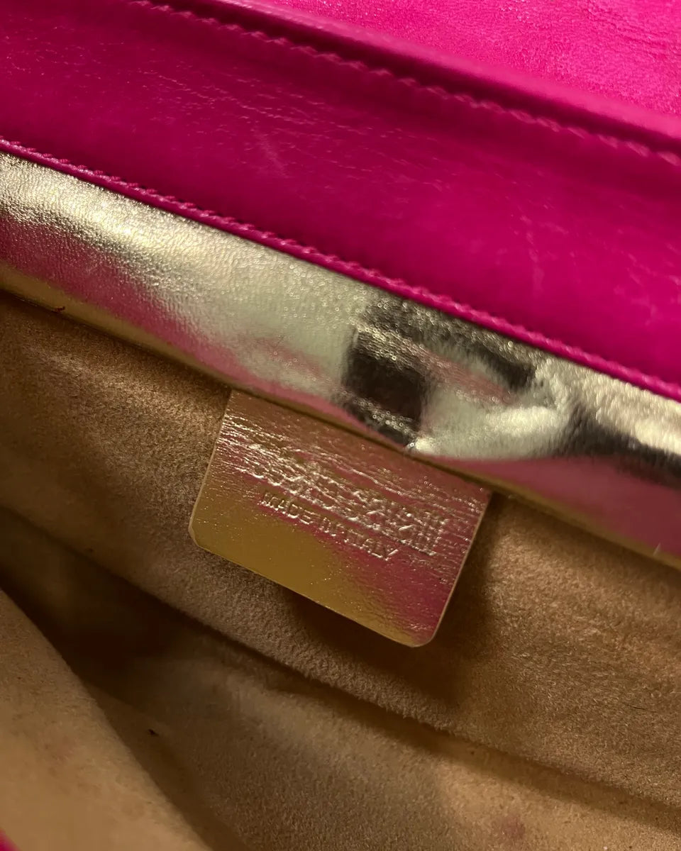 Roberto Cavalli Gold Crocodile Embossed Clutch Fushia Leather Bag GVvcYuu 10