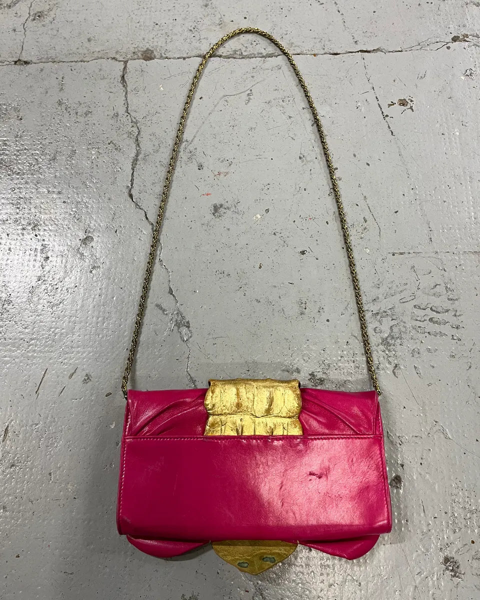 Roberto Cavalli Gold Crocodile Embossed Clutch Fushia Leather Bag GVvcYuu 7