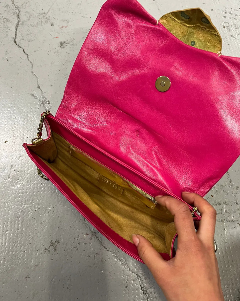 Roberto Cavalli Gold Crocodile Embossed Clutch Fushia Leather Bag GVvcYuu 9
