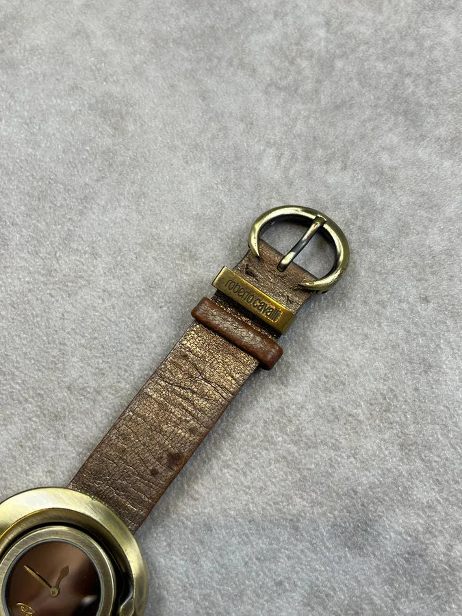 Roberto Cavalli Gold Leather Rotating Bezel Watch hdPuelF 4