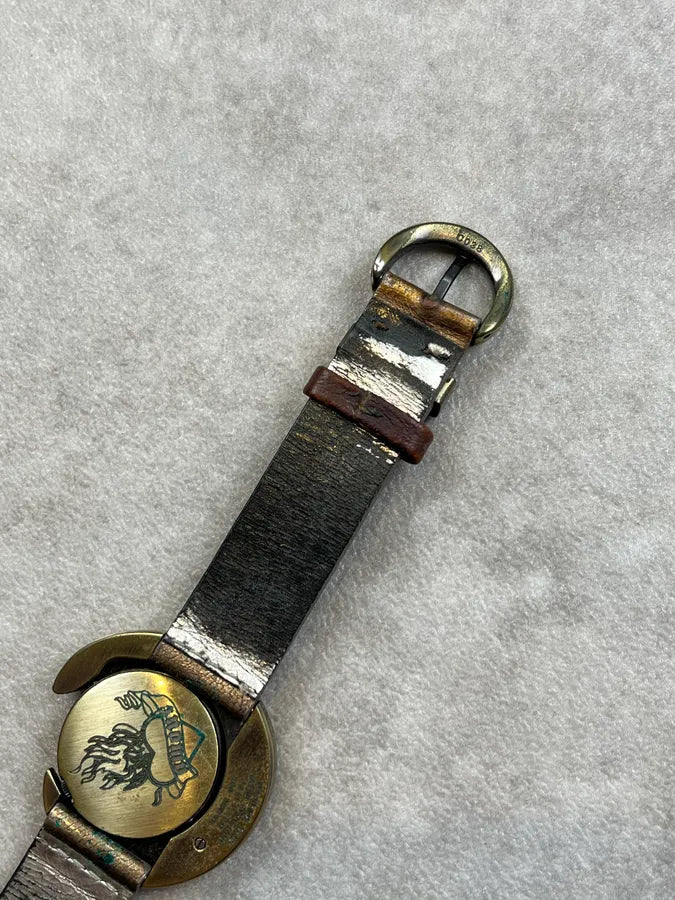 Roberto Cavalli Gold Leather Rotating Bezel Watch hdPuelF 6