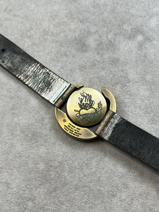 Roberto Cavalli Gold Leather Rotating Bezel Watch hdPuelF 7
