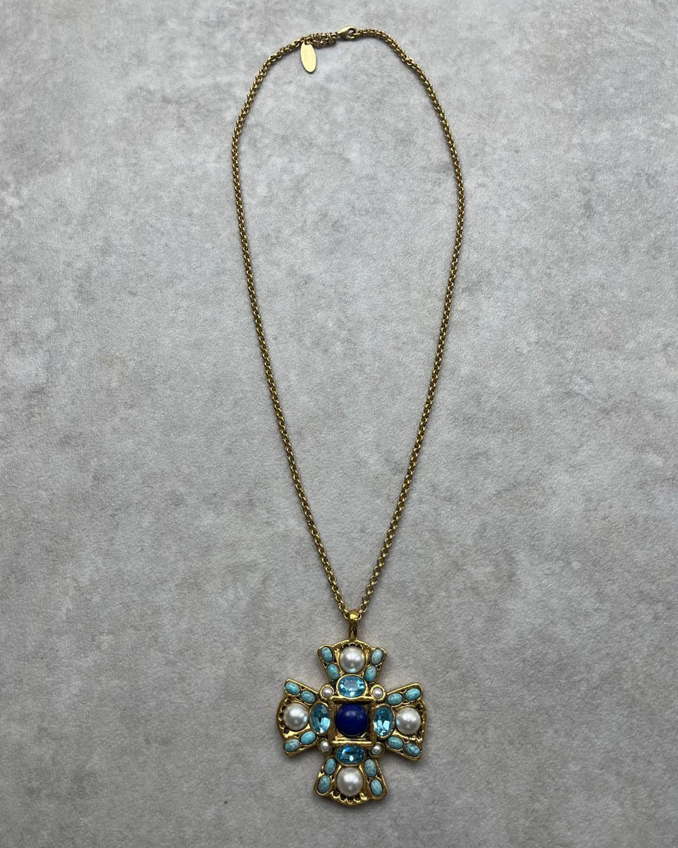Roberto Cavalli Gold Metal Cross Pearl Enamel Necklace mnCEjjD 0