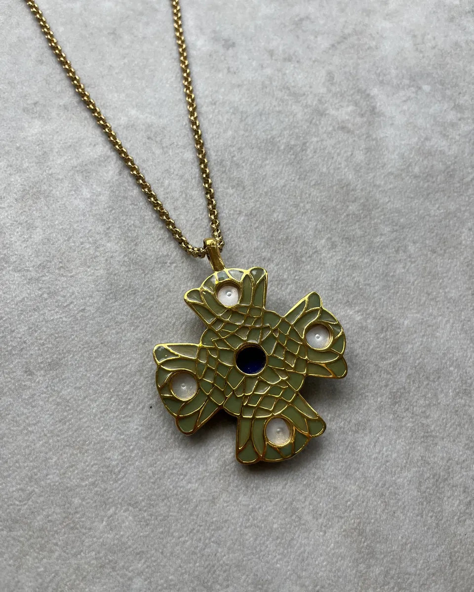Roberto Cavalli Gold Metal Cross Pearl Enamel Necklace mnCEjjD 4