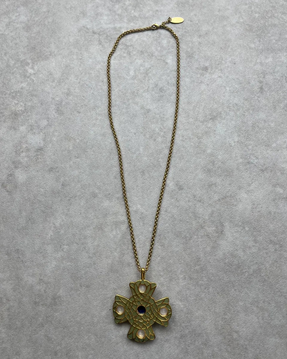 Roberto Cavalli Gold Metal Cross Pearl Enamel Necklace mnCEjjD 5
