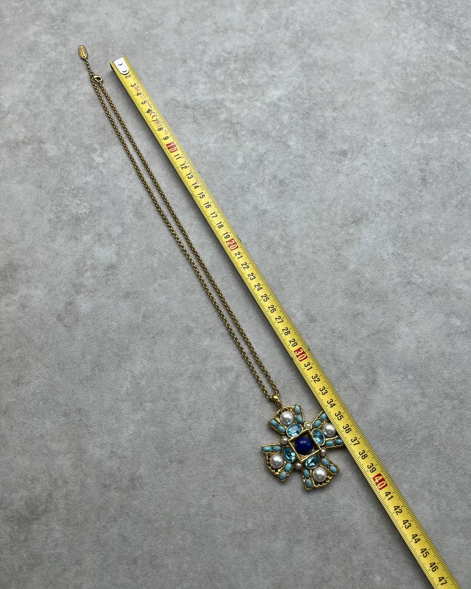 Roberto Cavalli Gold Metal Cross Pearl Enamel Necklace mnCEjjD 6