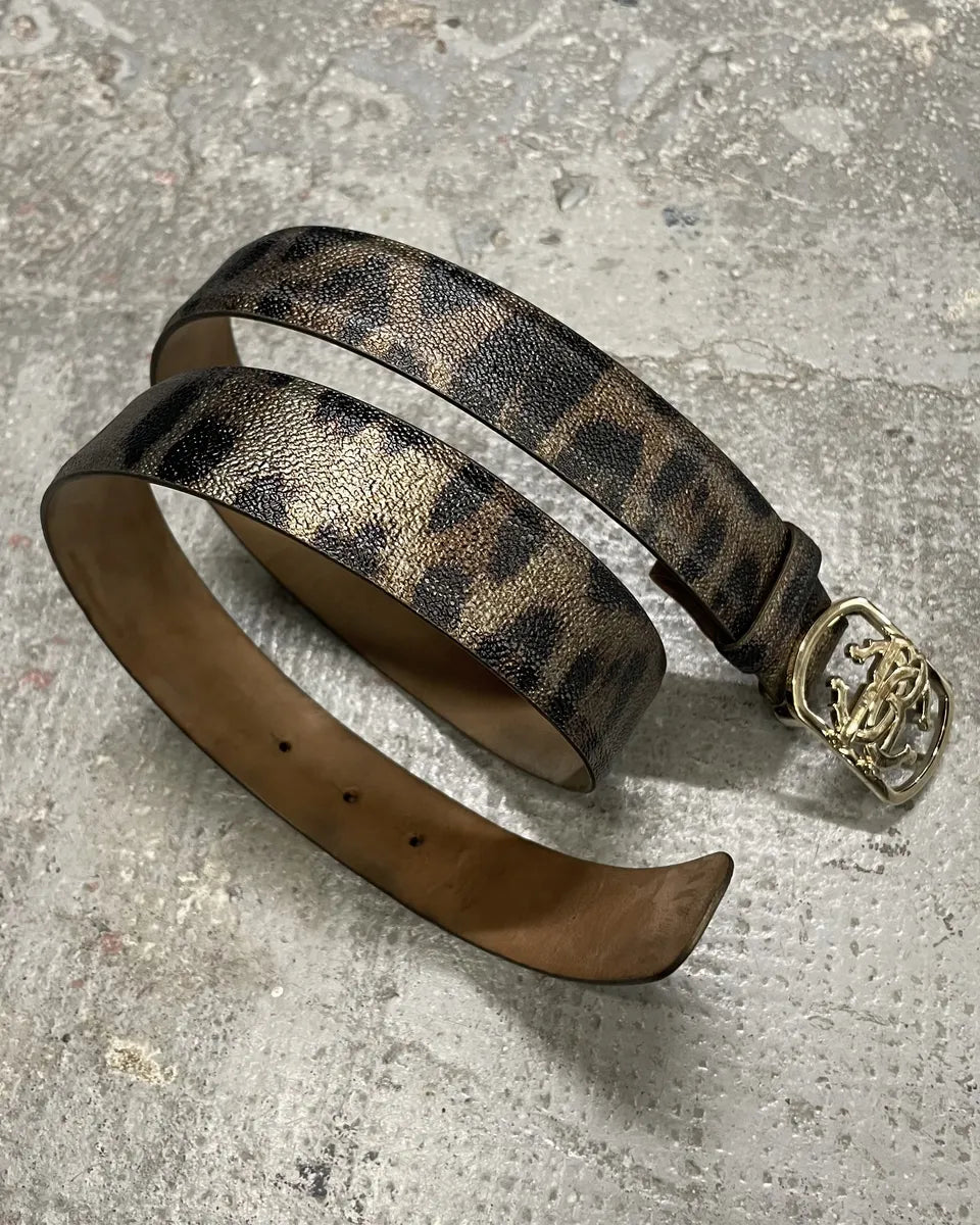 Roberto Cavalli Golden Buckle Leopard Leather Blet (OS) 0