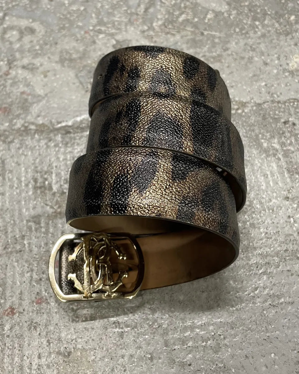 Roberto Cavalli Golden Buckle Leopard Leather Blet (OS) 1