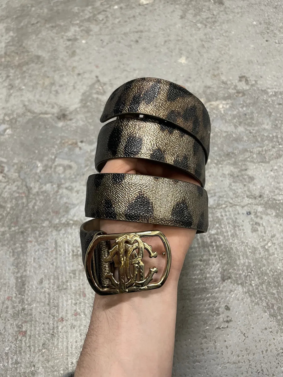 Roberto Cavalli Golden Buckle Leopard Leather Blet (OS) 4