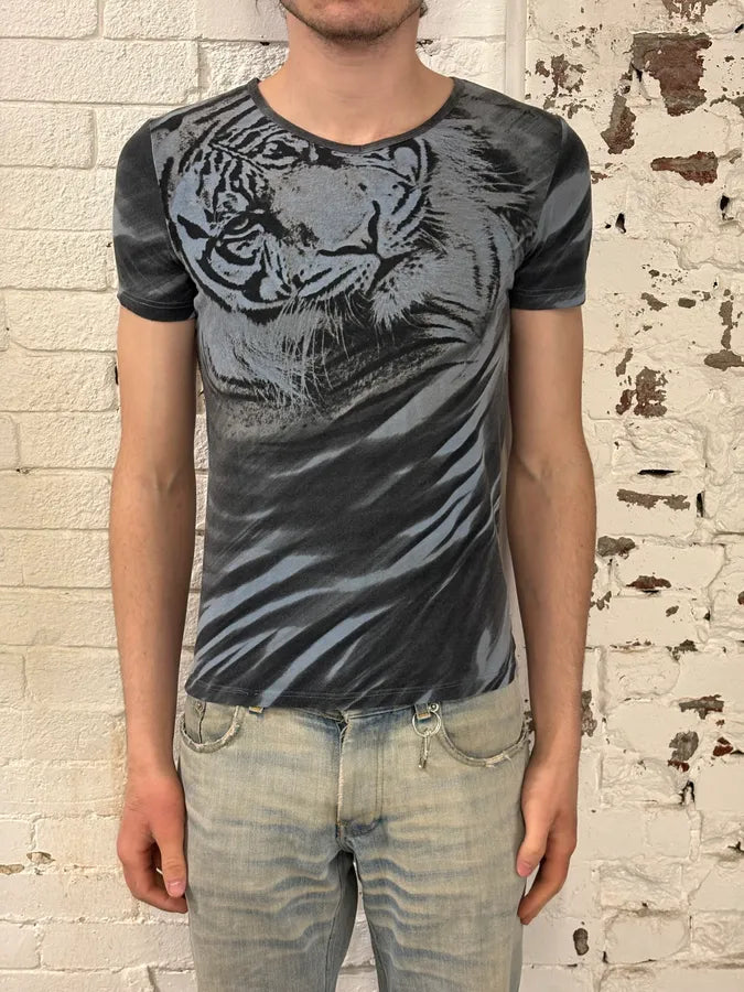 Roberto Cavalli Grey Tiger Print T-Shirt RaTnAqK 1