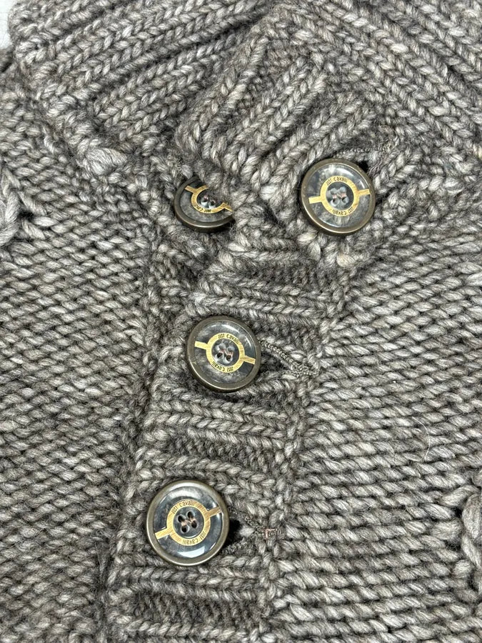 AW2007 Cavalli Grey Wool Cable Knit Logo Buttoned Sweater yBHvUoK 6