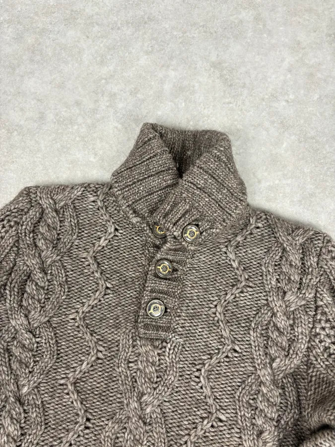 AW2007 Cavalli Grey Wool Cable Knit Logo Buttoned Sweater yBHvUoK 3