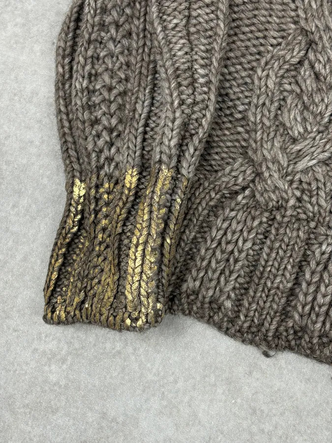 AW2007 Cavalli Grey Wool Cable Knit Logo Buttoned Sweater yBHvUoK 7