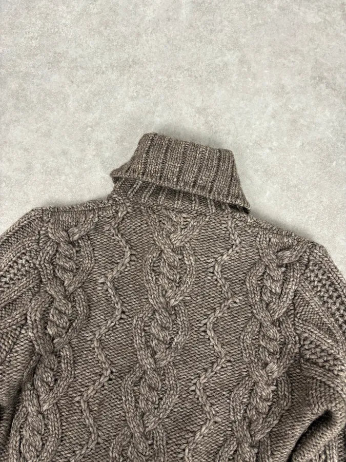 AW2007 Cavalli Grey Wool Cable Knit Logo Buttoned Sweater yBHvUoK 5