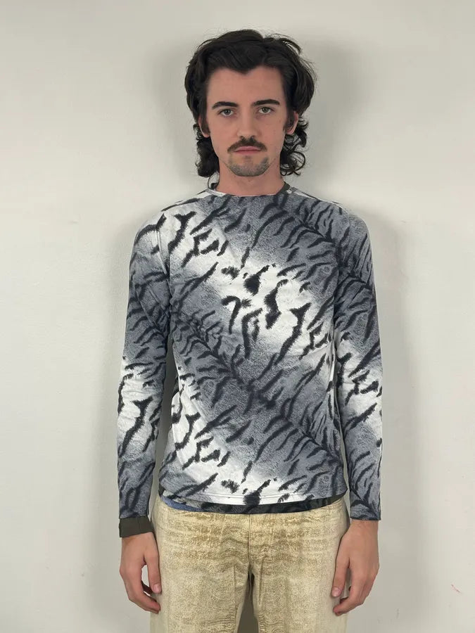 Roberto Cavalli Grey Abstract Zebra Savage Print Longsleeve iKVRlpl 1