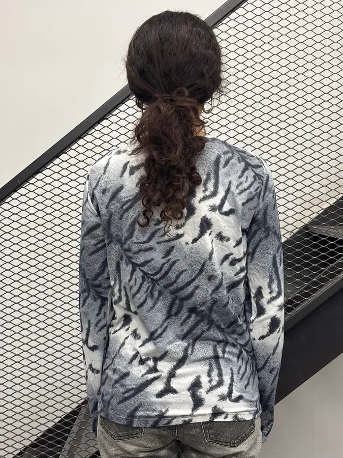 2000s Roberto Cavalli Grey Abstract Zebra Savage Longsleeve EOPVsna 2