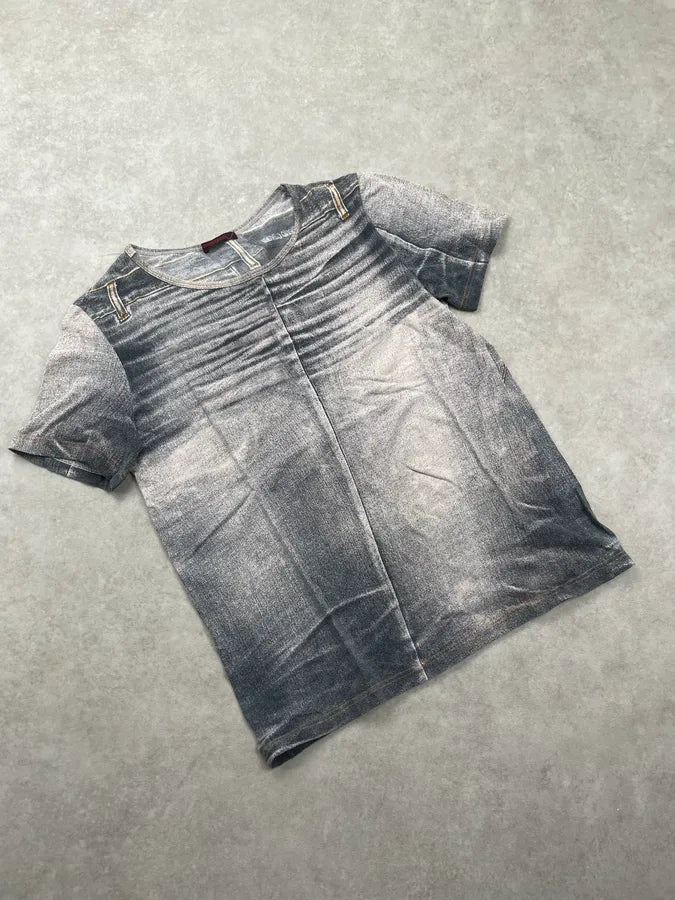 2000s Roberto Cavalli Grey Trompe LOeil Denim Print T-Shirt SGkcIjV 4