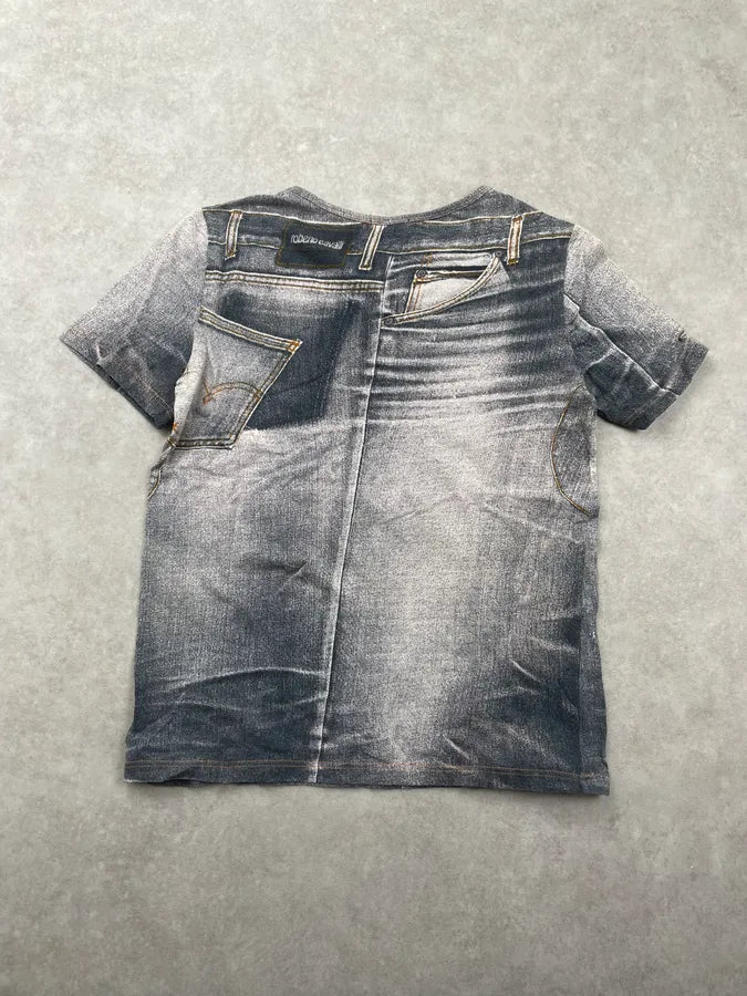2000s Roberto Cavalli Grey Trompe LOeil Denim Print T-Shirt SGkcIjV 3