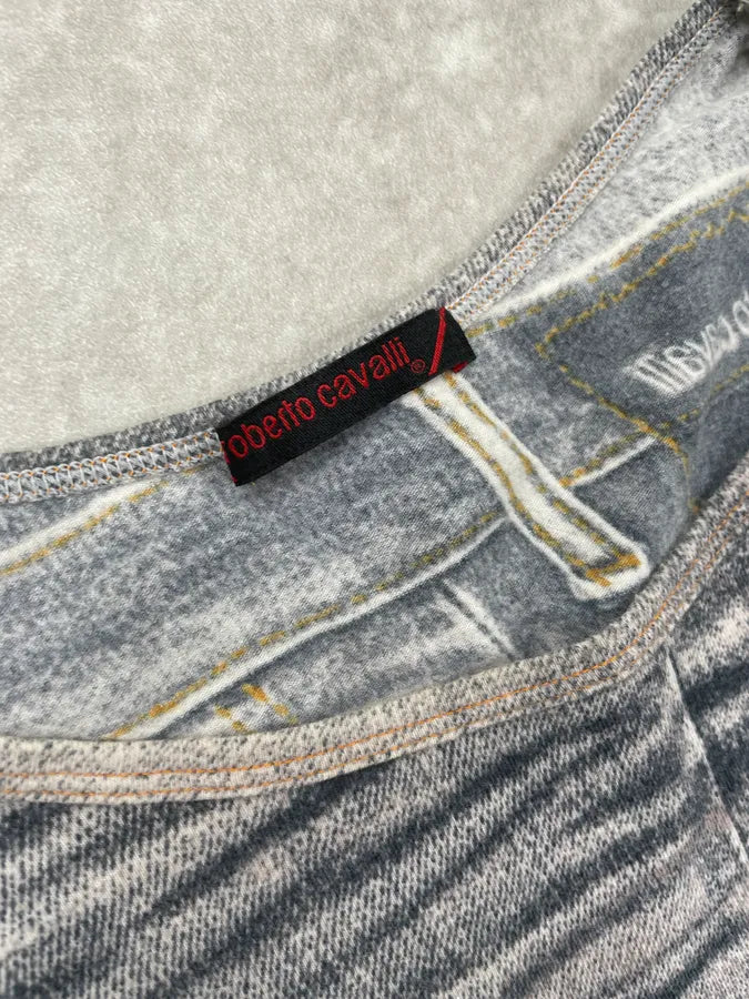 2000s Roberto Cavalli Grey Trompe LOeil Denim Print T-Shirt SGkcIjV 8