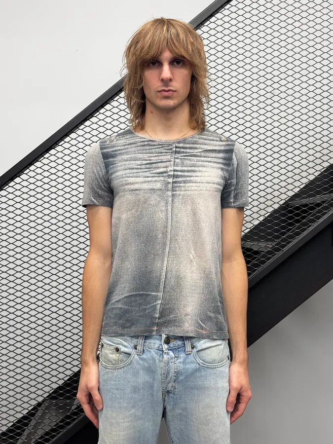 2000s Roberto Cavalli Grey Trompe LOeil Denim Print T-Shirt SGkcIjV 1