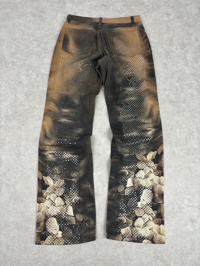 AW1999 Roberto Cavalli Grey & Gold Spectrum Flower Straight Jeans CJrkHLJ 5