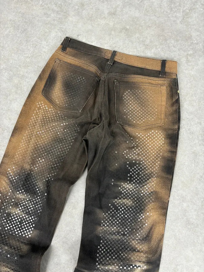 AW1999 Roberto Cavalli Grey & Gold Spectrum Flower Straight Jeans CJrkHLJ 6