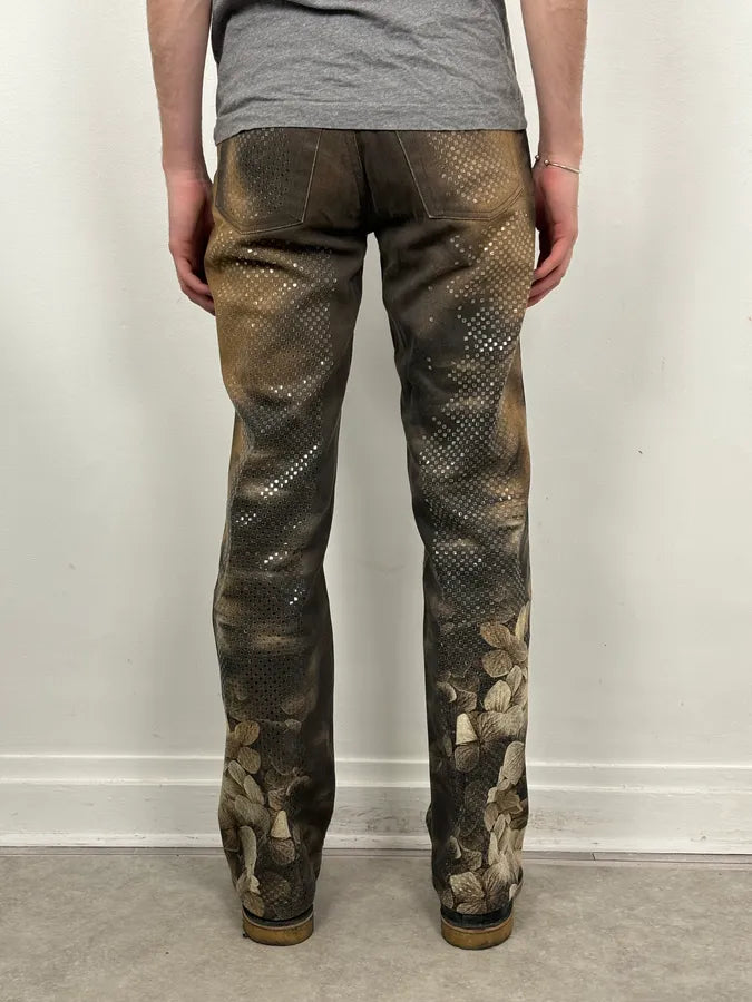 AW1999 Roberto Cavalli Grey & Gold Spectrum Flower Straight Jeans CJrkHLJ 3
