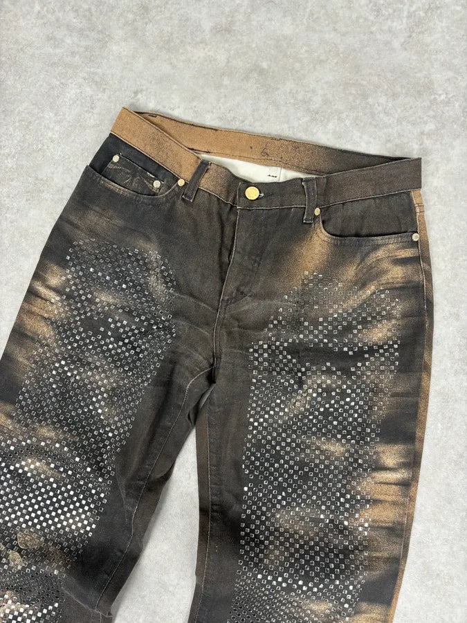 AW1999 Roberto Cavalli Grey & Gold Spectrum Flower Straight Jeans CJrkHLJ 4