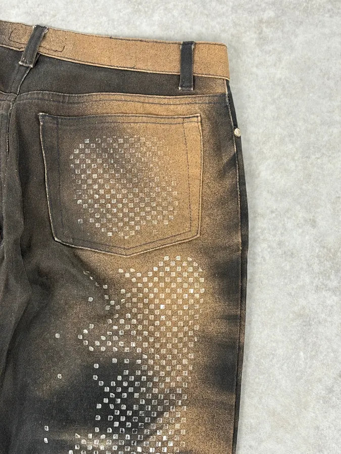 AW1999 Roberto Cavalli Grey & Gold Spectrum Flower Straight Jeans CJrkHLJ 7