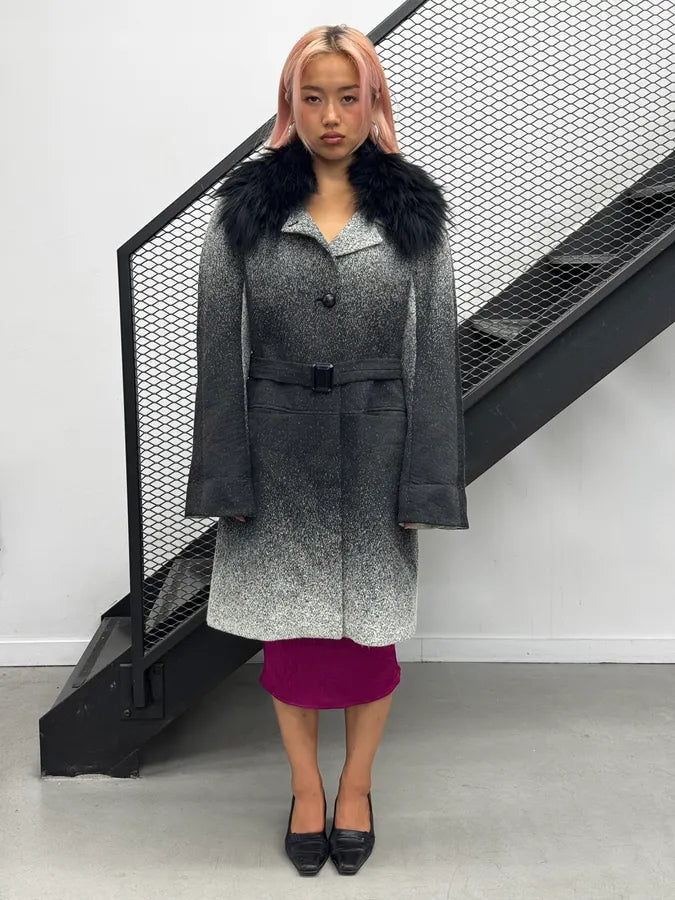 Roberto Cavalli Grey Gradient Fur-Trimmed Coat BFmksCn 0