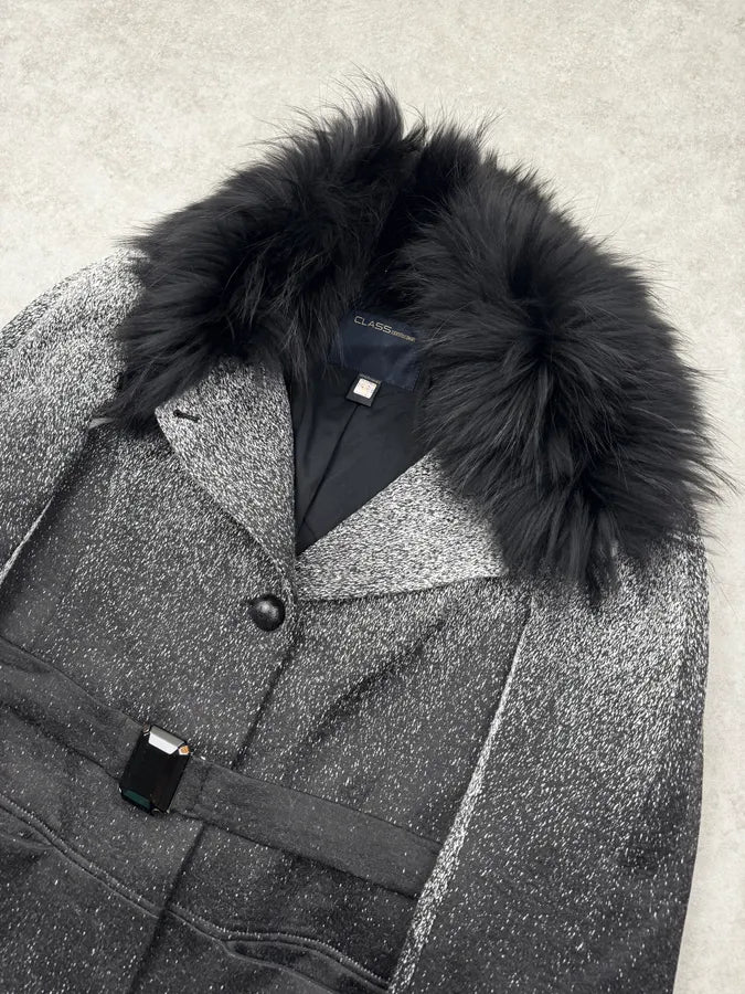 Roberto Cavalli Grey Gradient Fur-Trimmed Coat BFmksCn 5