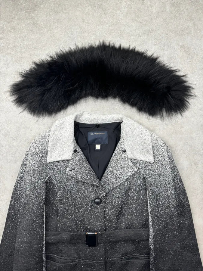 Roberto Cavalli Grey Gradient Fur-Trimmed Coat BFmksCn 4