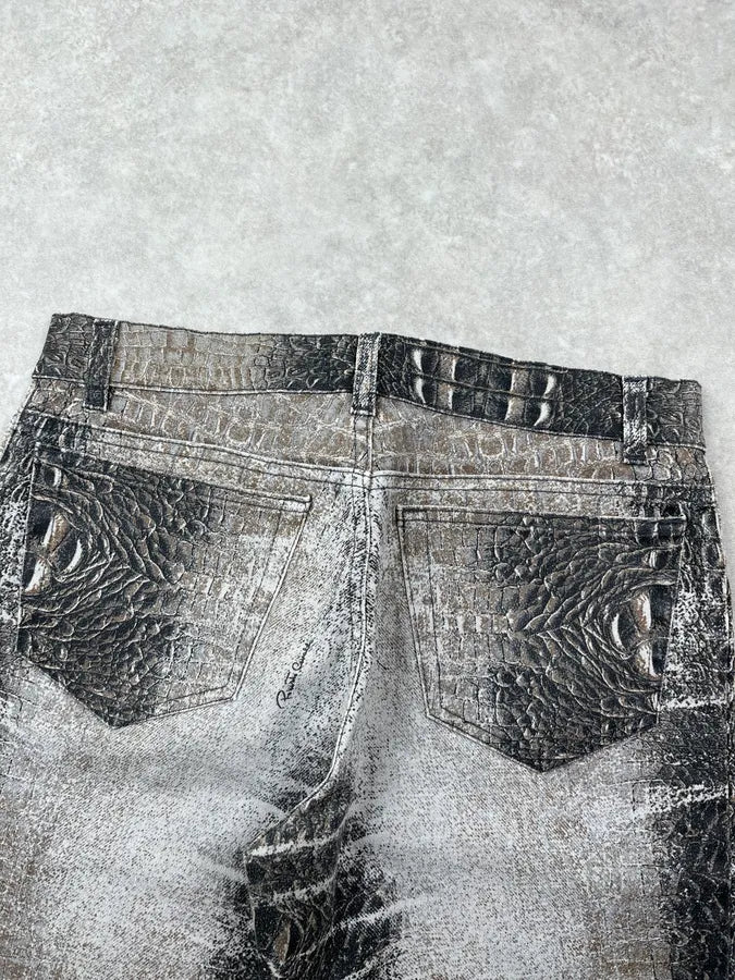 2000s Roberto Cavalli Grey Crocodile Effect Sand Pants LSEUnQJ 6