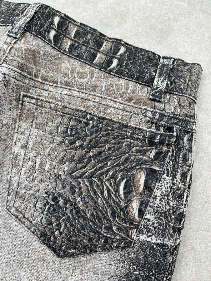 2000s Roberto Cavalli Grey Crocodile Effect Sand Pants LSEUnQJ 8