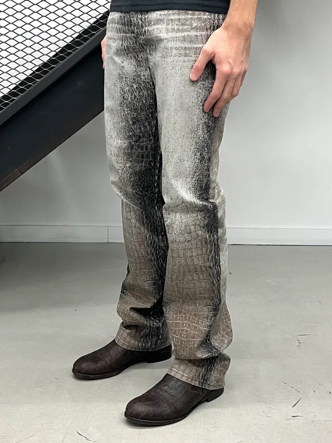 2000s Roberto Cavalli Grey Crocodile Effect Sand Pants LSEUnQJ 2