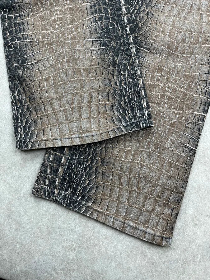 2000s Roberto Cavalli Grey Crocodile Effect Sand Pants LSEUnQJ 7