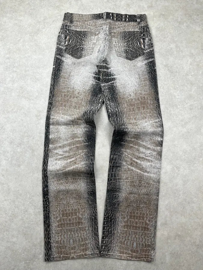 2000s Roberto Cavalli Grey Crocodile Effect Sand Pants LSEUnQJ 4